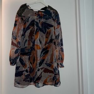 Matthew Williamson Orange and Blue Long Sleeve a line dress size 4 mini